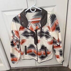 Cozy Aztec Print Fleece Jacket in Cream, Rust & Charcoal